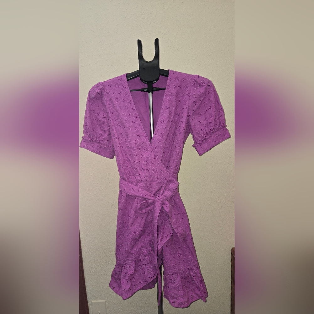 Purple Eyelet Wrap Dress